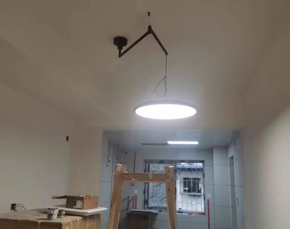 Customer photo review of Pendant Light, Mid-Century Swing Arm Disc, Acrylic, LED, Lola