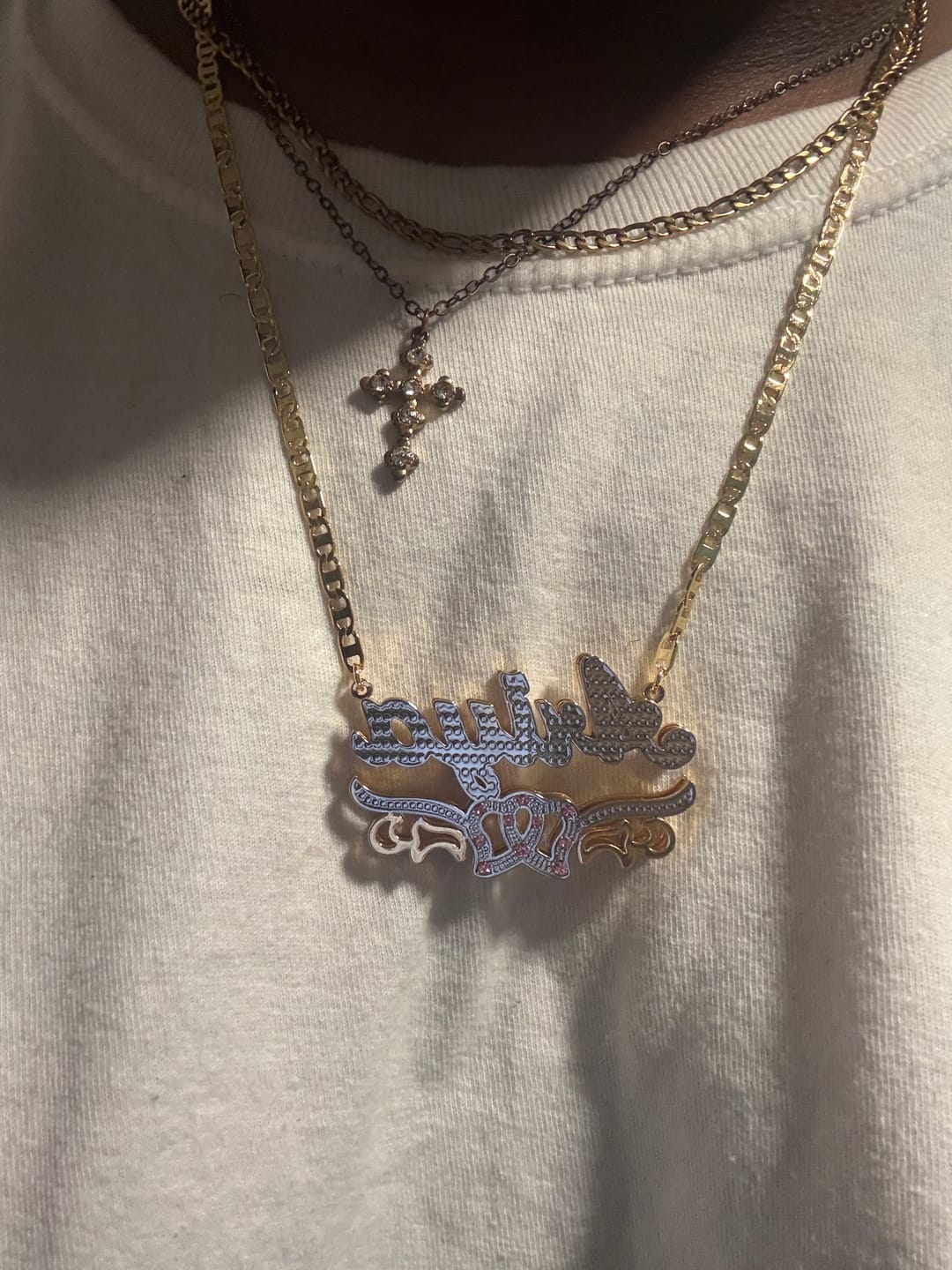 Customer photo review of Double Plated Double Heart Name Necklace w/ Clip Chain