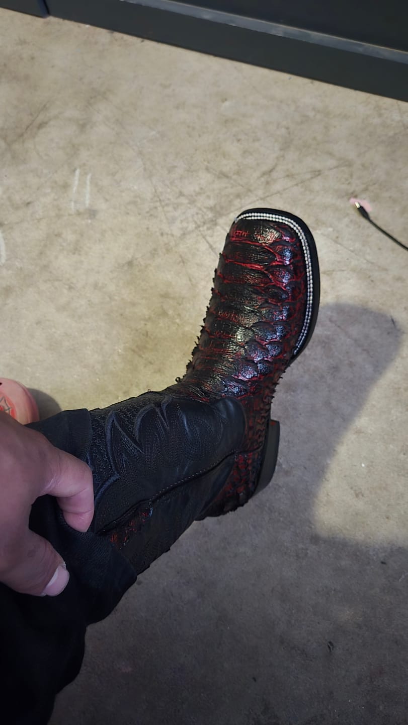 Customer photo review of Black Cherry Jumbo Python Leather Boots - Square Toe