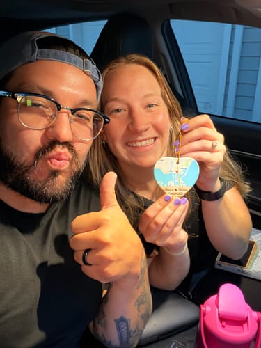 Customer photo review of Engagement Ornament - Custom Map & Photo Gift Heart-shaped Ceramic Ornament