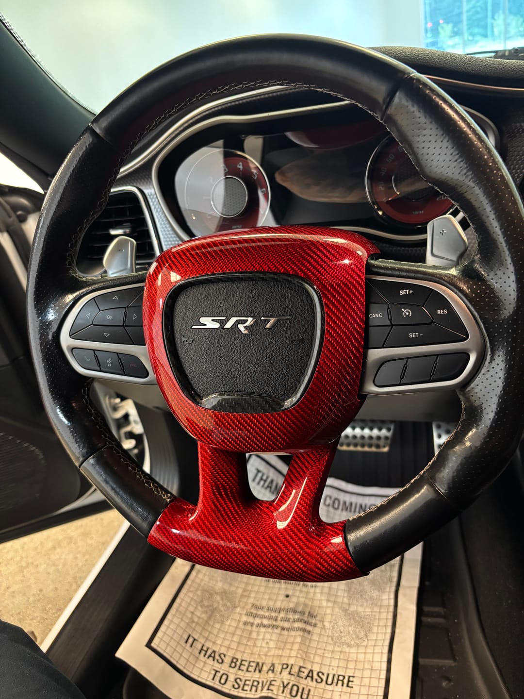 Customer photo review of Real Carbon Fiber Steering Airbag Cover | For 2015+ Dodge Charger Challenger Durango