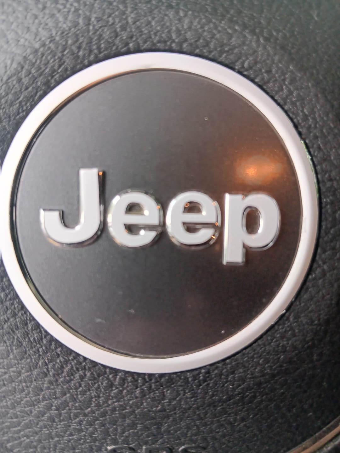 Customer photo review of JEEP Steering Wheel Emblem Overlay Decal — 30+ Colors & Designs (Flag, Topo, Animal, Solid)