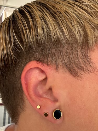 Customer photo review of Obsidian Earrings - Circle Medallion