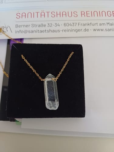 Customer photo review of Clear Quartz Necklace - Gold Plating