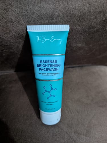 Customer's Essense Brightening Facewash tube from the Eco Pigmentation Bundle, standing upright.
