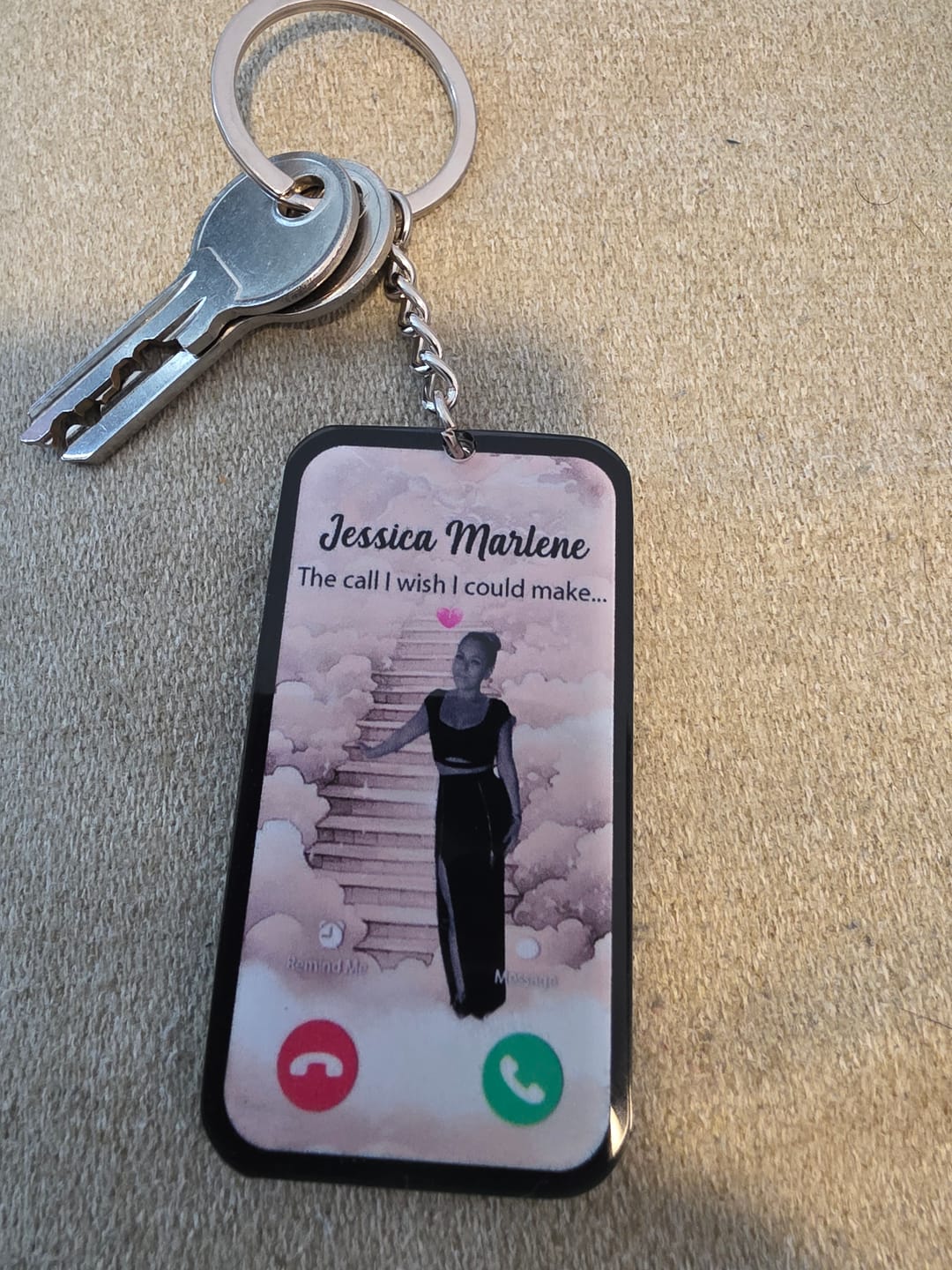 Customer photo review of The Call I Wish I Could Take Memorial Sympathy Gift Remembrance Keepsake Photo Personalized Acrylic Keychain