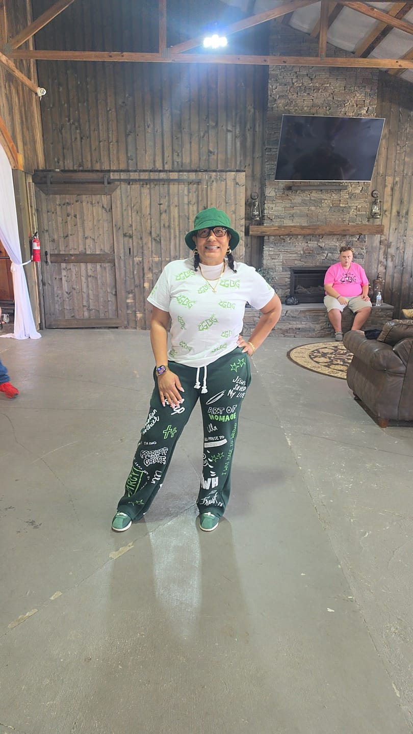 Customer photo review of Written In Grace Sweats- Green