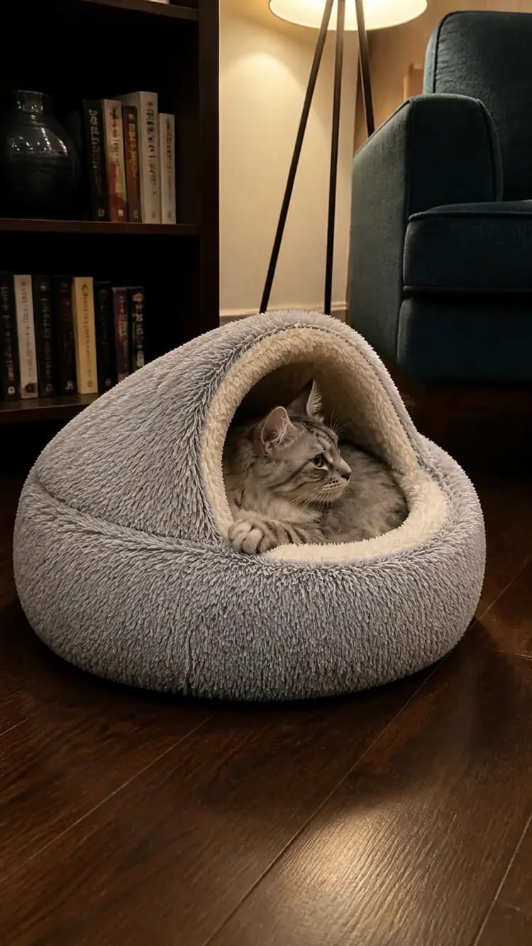 Customer photo review of Snuggle Haven Cozy Cave Pet Bed
