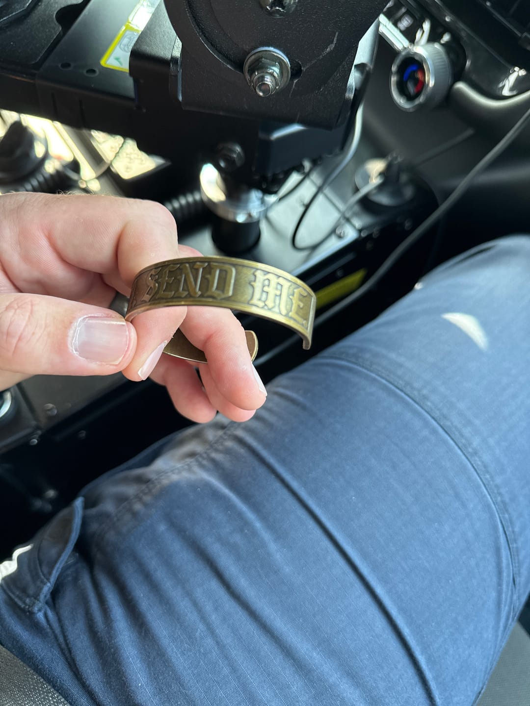 Customer photo review of Here Am I. Send Me. - Stainless Steel Cuff Bracelet