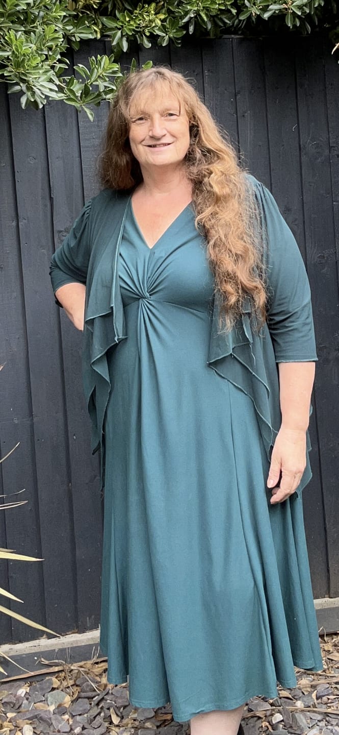 Customer photo review of Claudia Dark Green Peach Touch Jersey Knot Front Dress