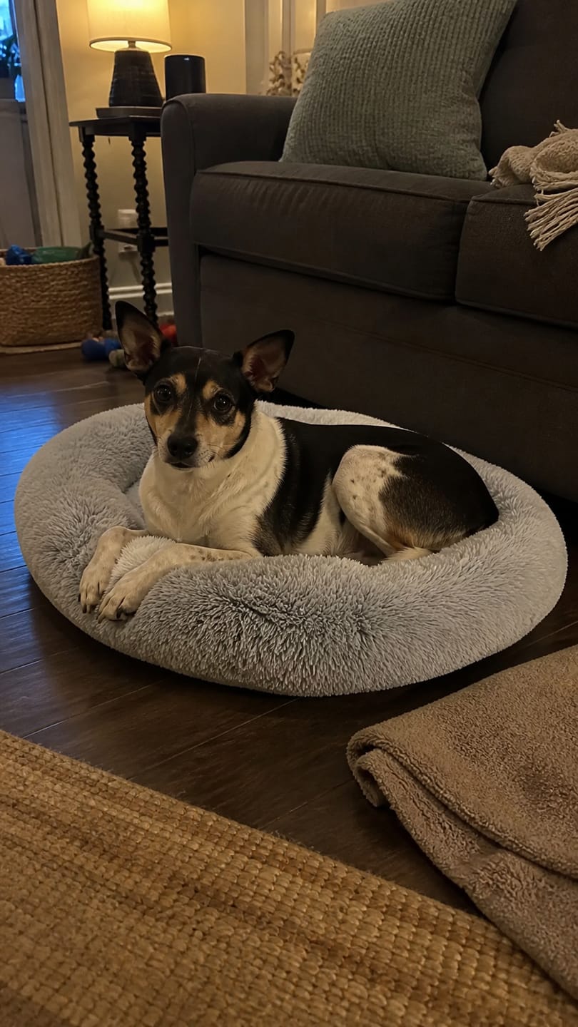 Customer photo review of SnuggleSoft Orthopedic Calming Pet Bed