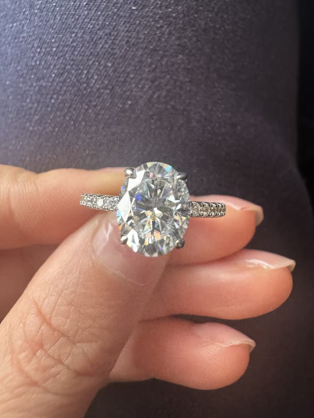 Customer photo review of S925 Moissanite 2.0 Ct~5.5 Ct Pavé Oval Cut Engagement Rings For Women