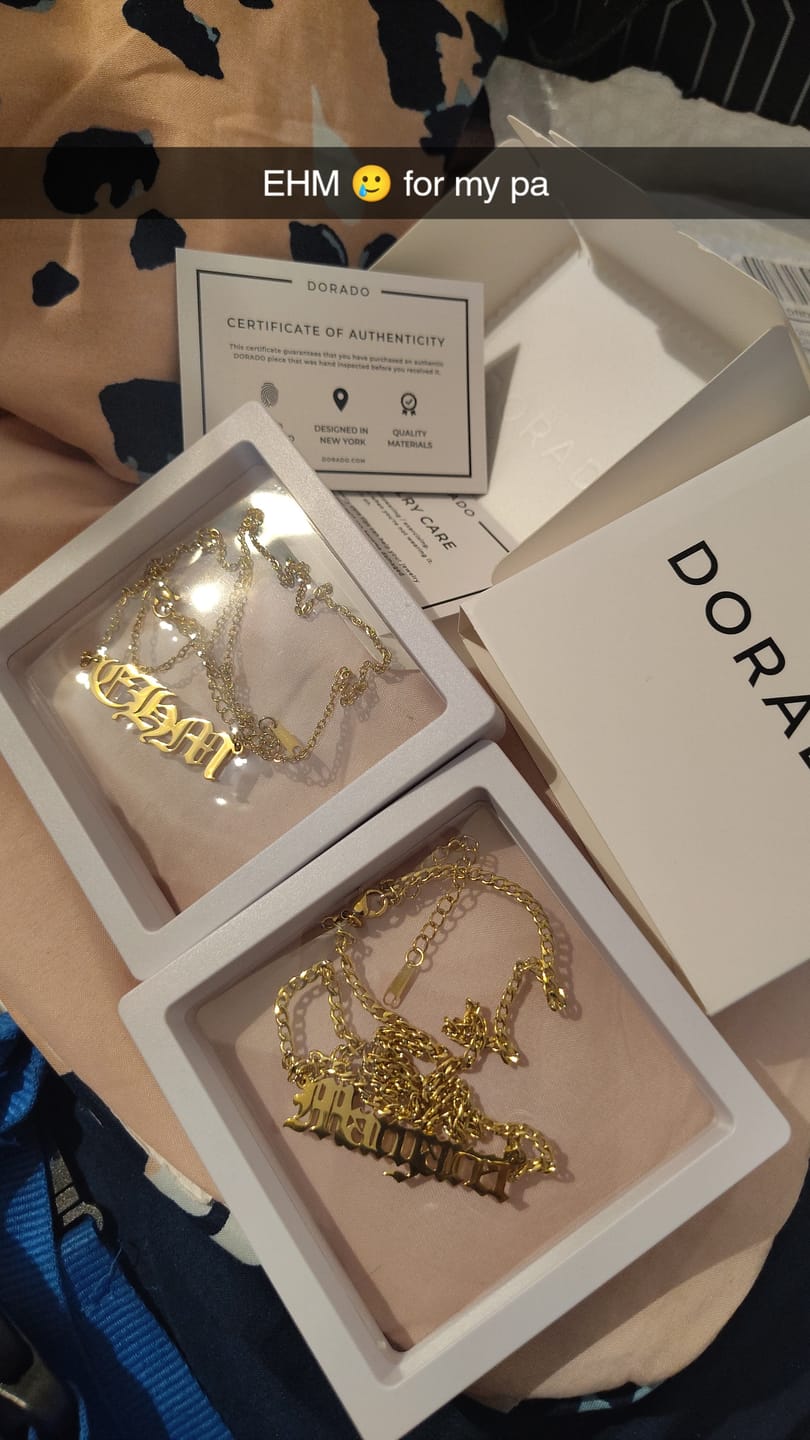 Customer photo review of Gothic Name Necklace
