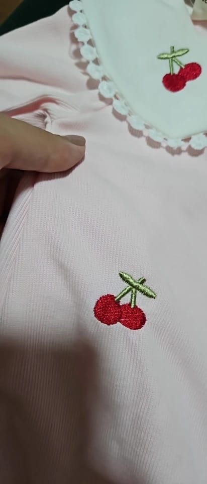 Customer photo review of Pink Cherry Print Jumpsuit