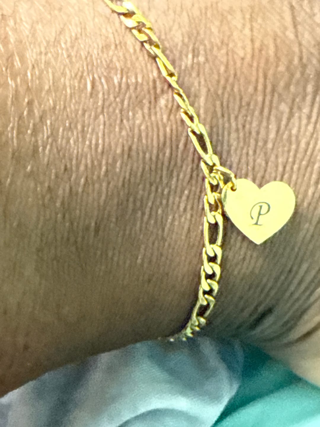 Customer photo review of Heart Initial Engraved Anklet