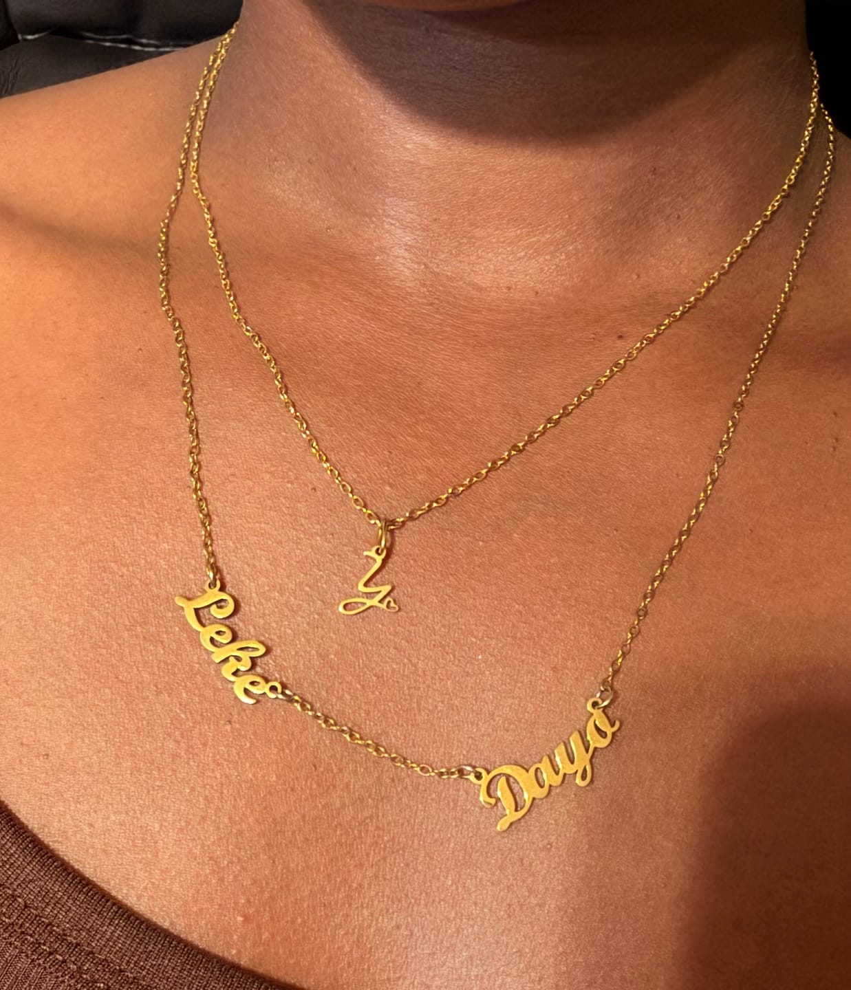 Customer photo review of Gold Letter Heart Necklace