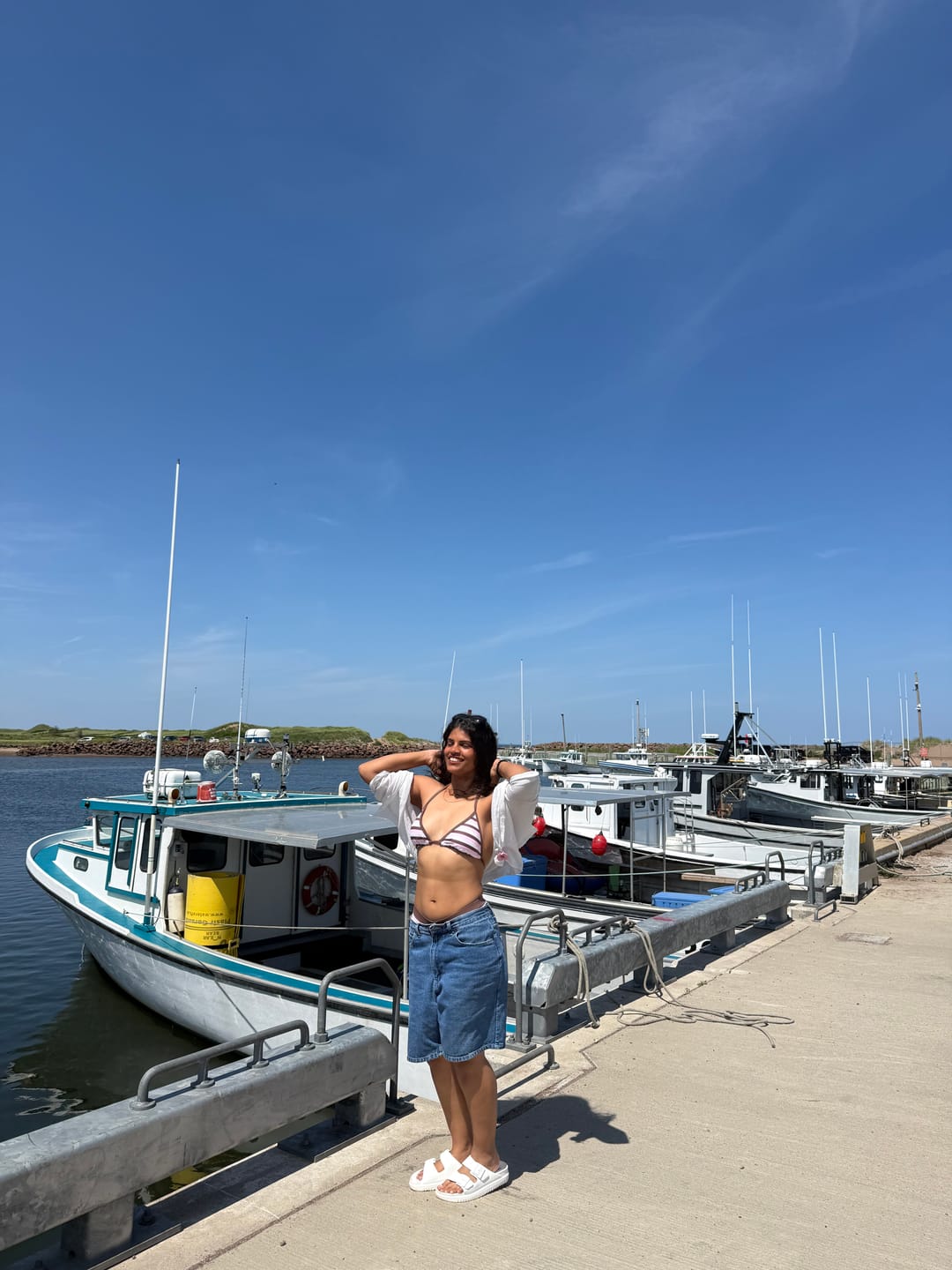 Customer photo review of Seamolly Colorblock Striped Halter Triangle Boyshorts Bikini Set