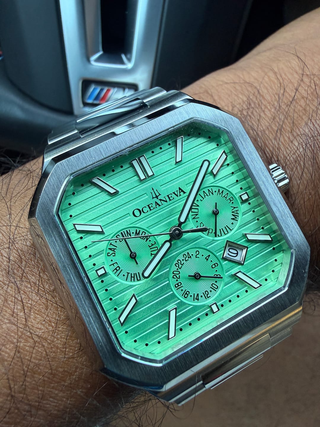 Customer photo review of Oceaneva Mens Tenuis Automatic Calendar Thin Watch Mint Dial