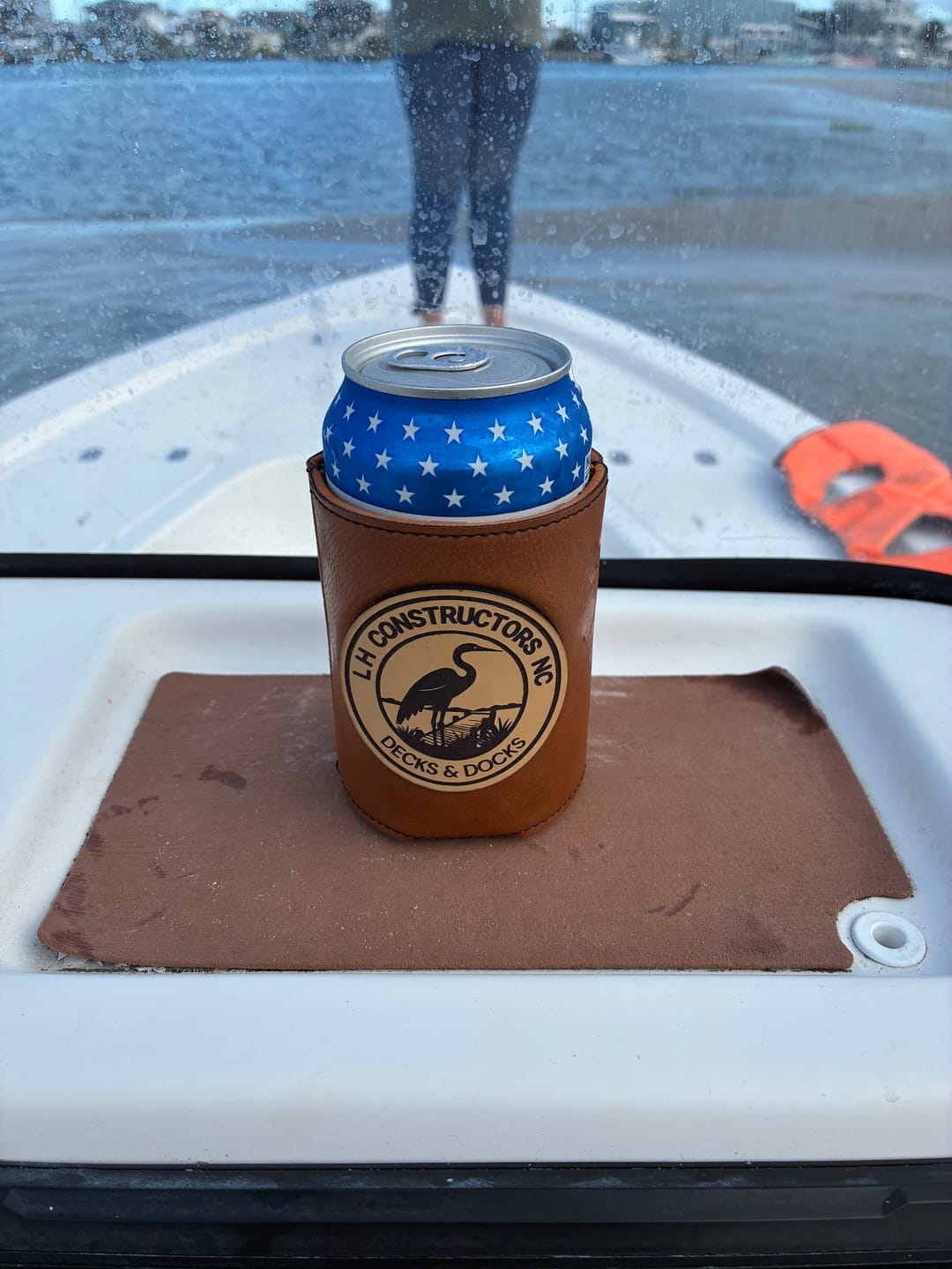 Customer photo review of Custom Leather Patch Koozies