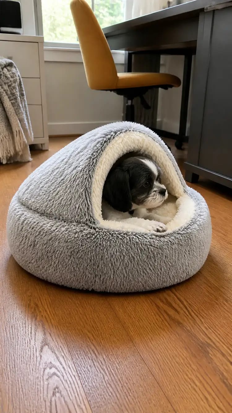 Customer photo review of Snuggle Haven Cozy Cave Pet Bed
