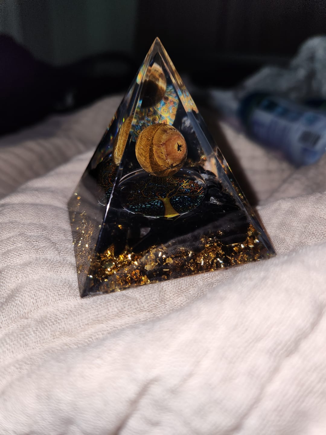 Customer photo review of Orgonite Tiger's Eye Obsidian Pyramid