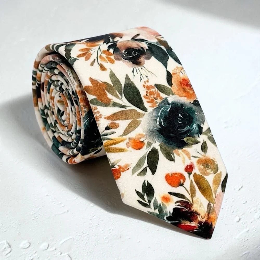 Customer photo review of Floral Ivory Terracotta Necktie- Floral Tie for Men