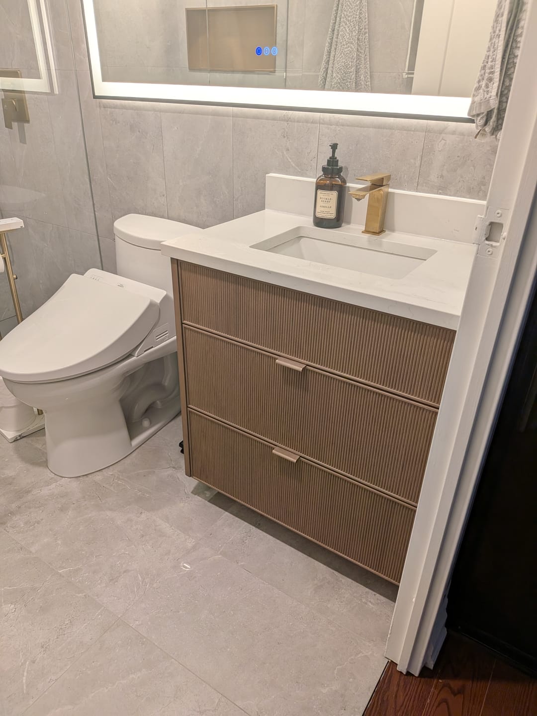 Customer photo review of Malibu SLIM 30" Almond Coast Bathroom Vanity - All Drawers