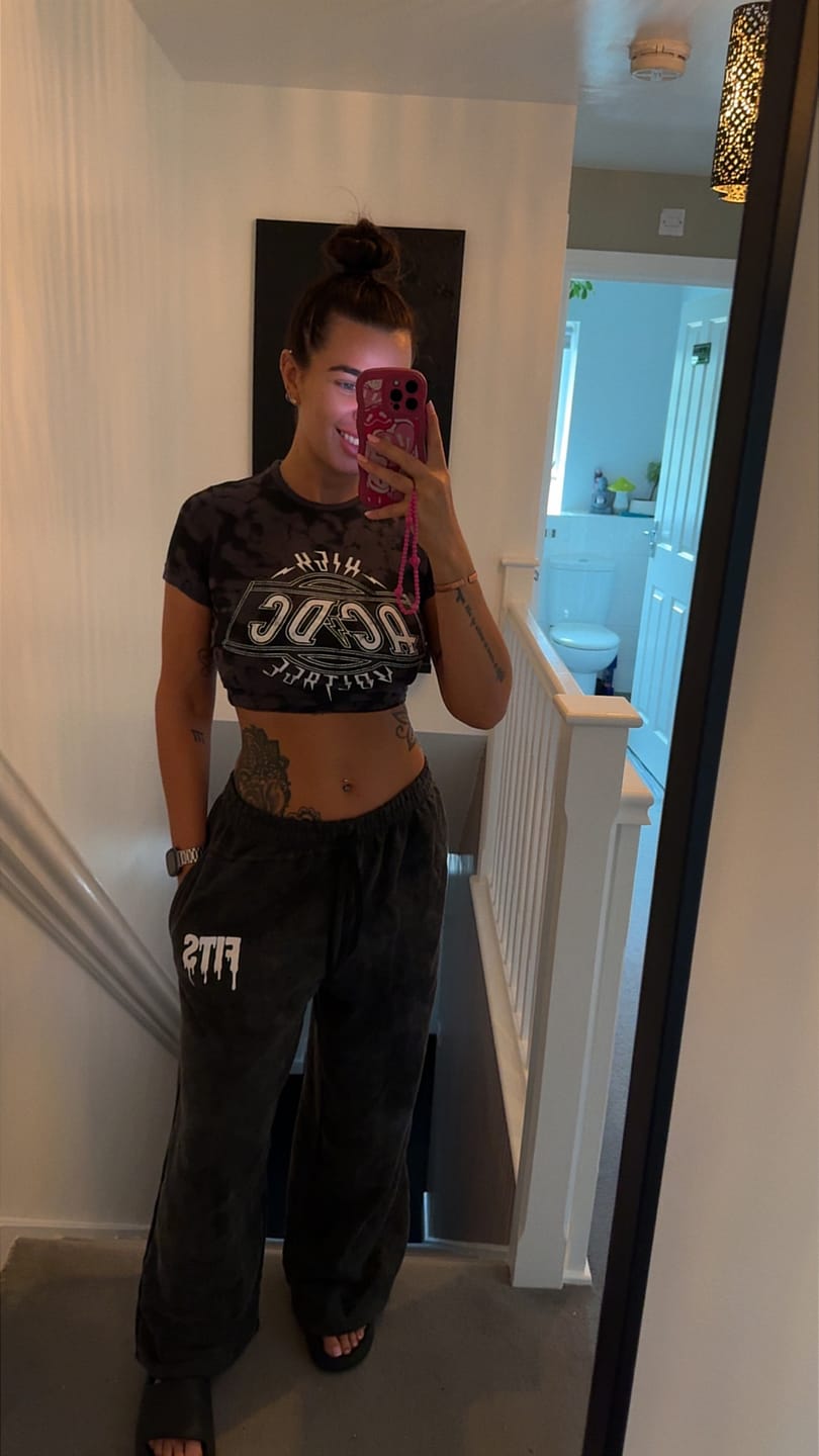 Customer photo review of Acid Wash Joggers White Logo