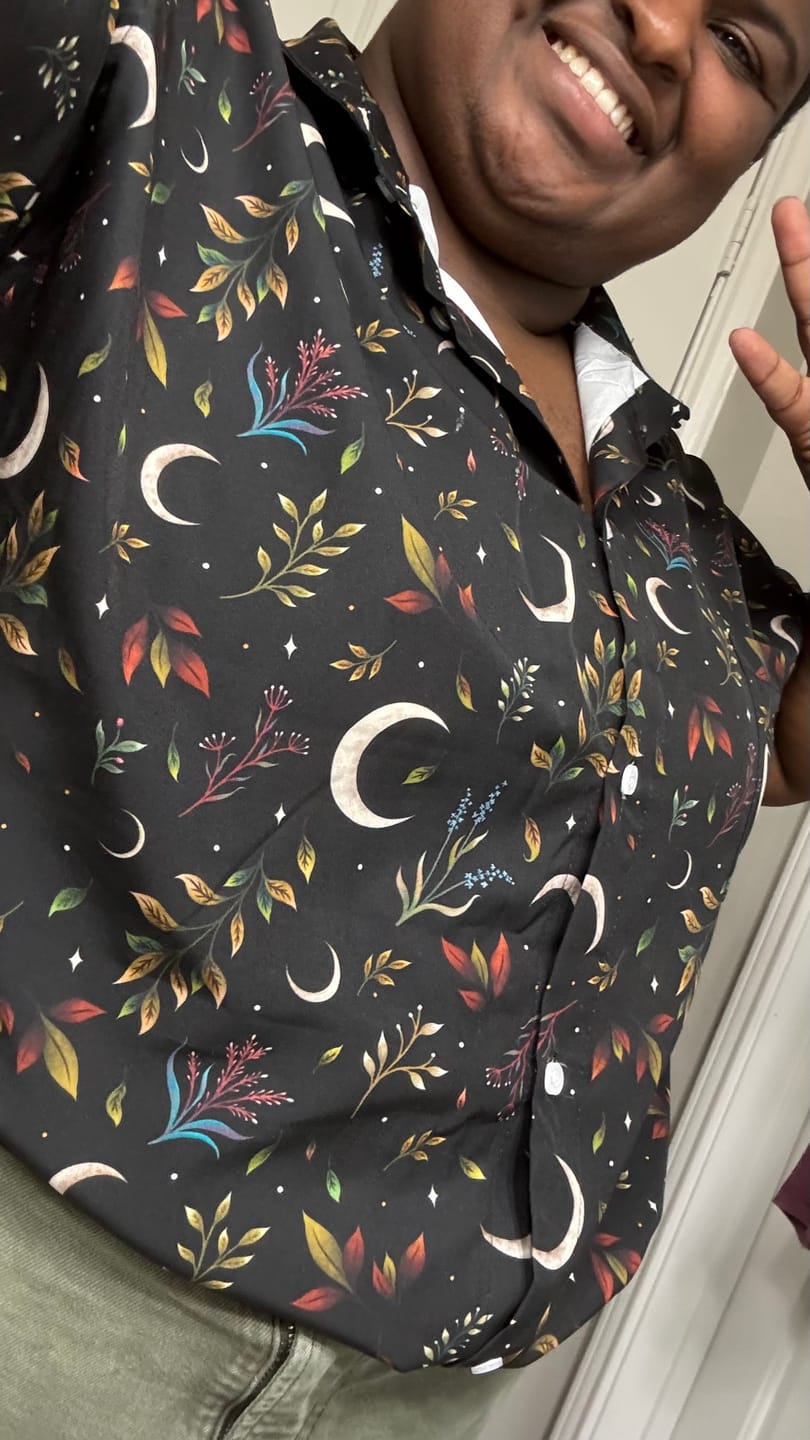 Customer photo review of Episodic Crescent Moon Garden Button Up Shirt