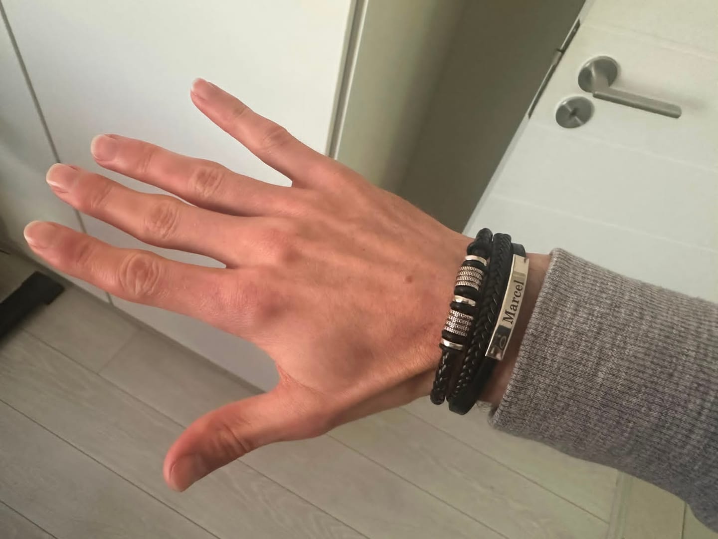 Customer photo review of From Mom To  Son — Personalized Name Leather Bracelet Gift Set