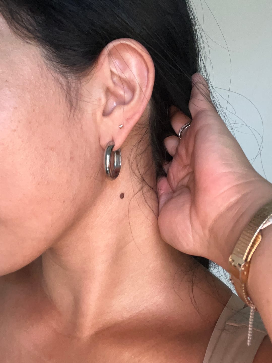Customer photo review of Nona Classic Silver Hoop Earrings