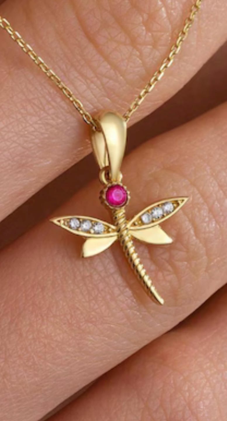 Customer photo review of Custom Dragonfly Necklace with Birthstone