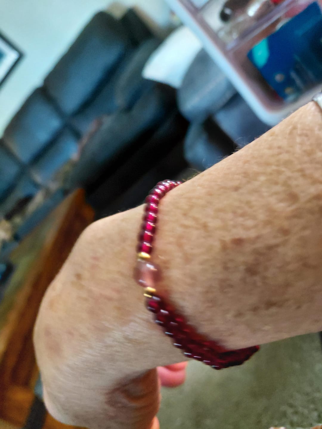 Customer photo review of Ruby Bracelet - Faceted Pearls