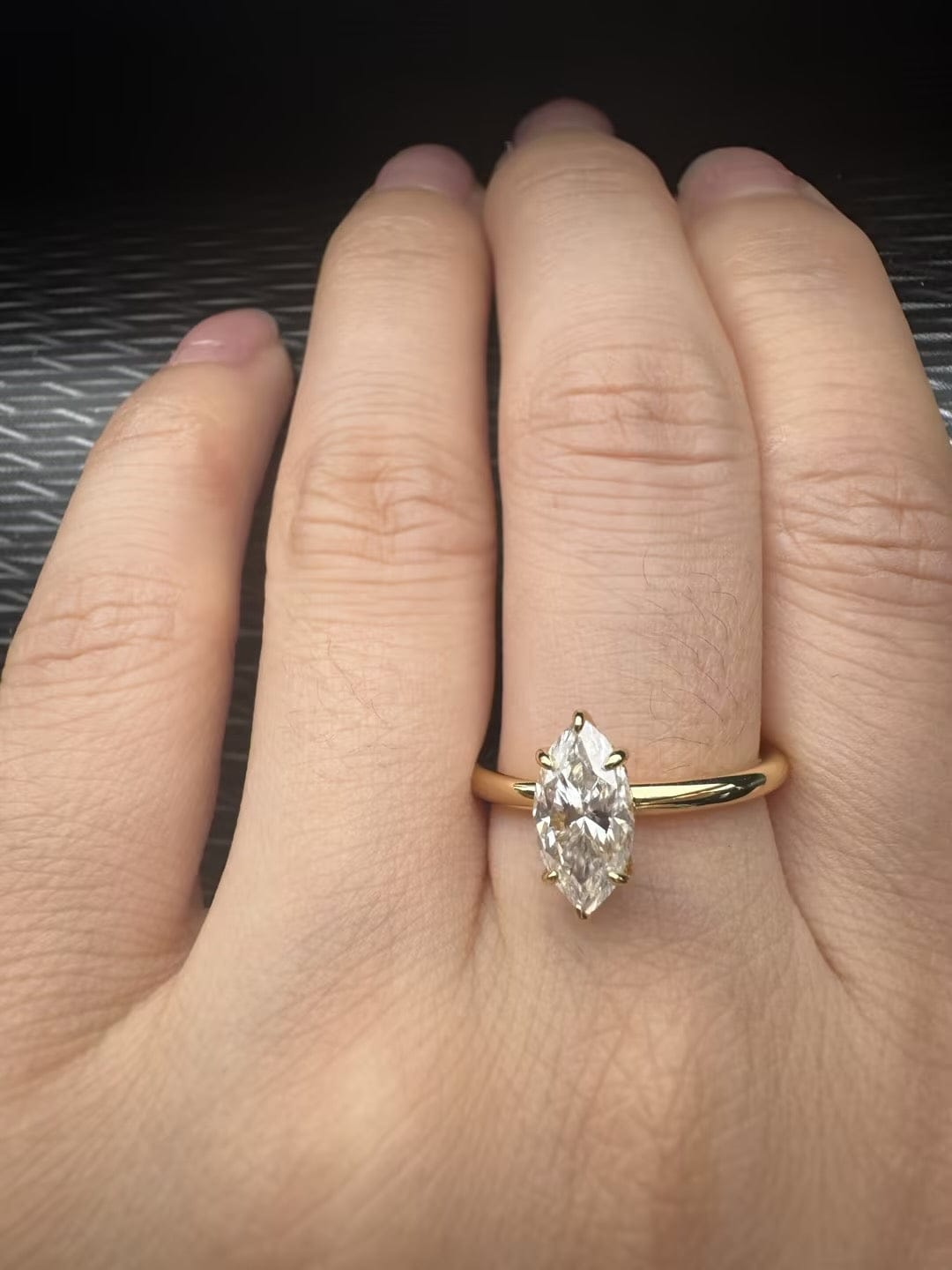 Customer photo review of S925 Moissanite 2.0 Ct/1.0Ct Marquise Cut Solitaire Yellow Gold Promise Ring For Women