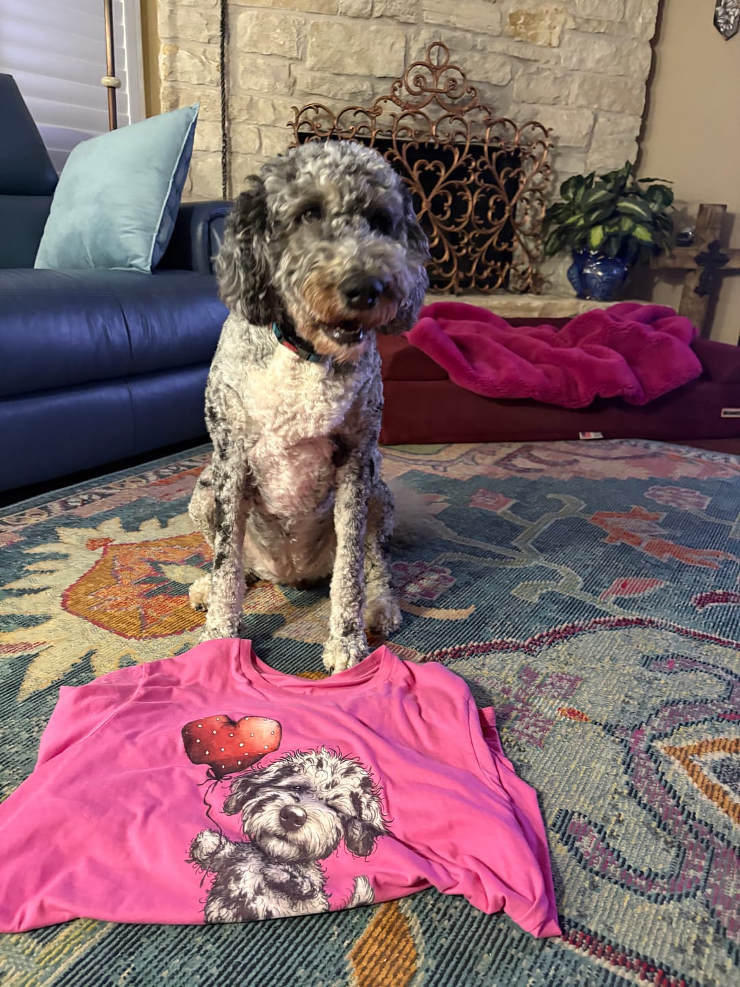 Customer photo review of Golden Goldendoodle Beach Time T-Shirt