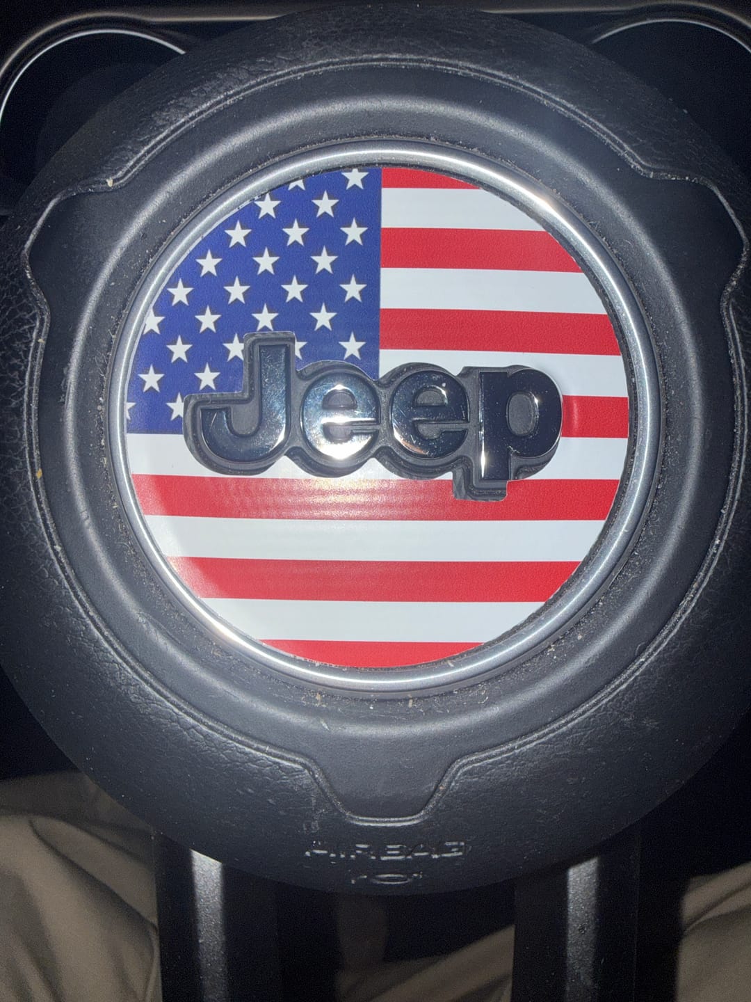 Customer photo review of American Flag Steering Wheel Decal for Jeep