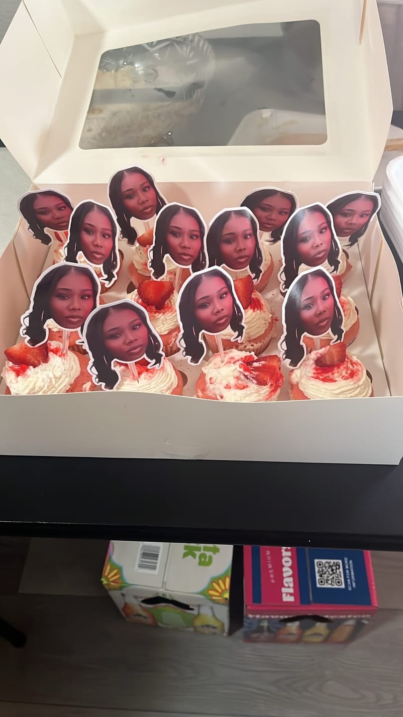 Customer photo review of Custom Photo Face Cupcake Toppers