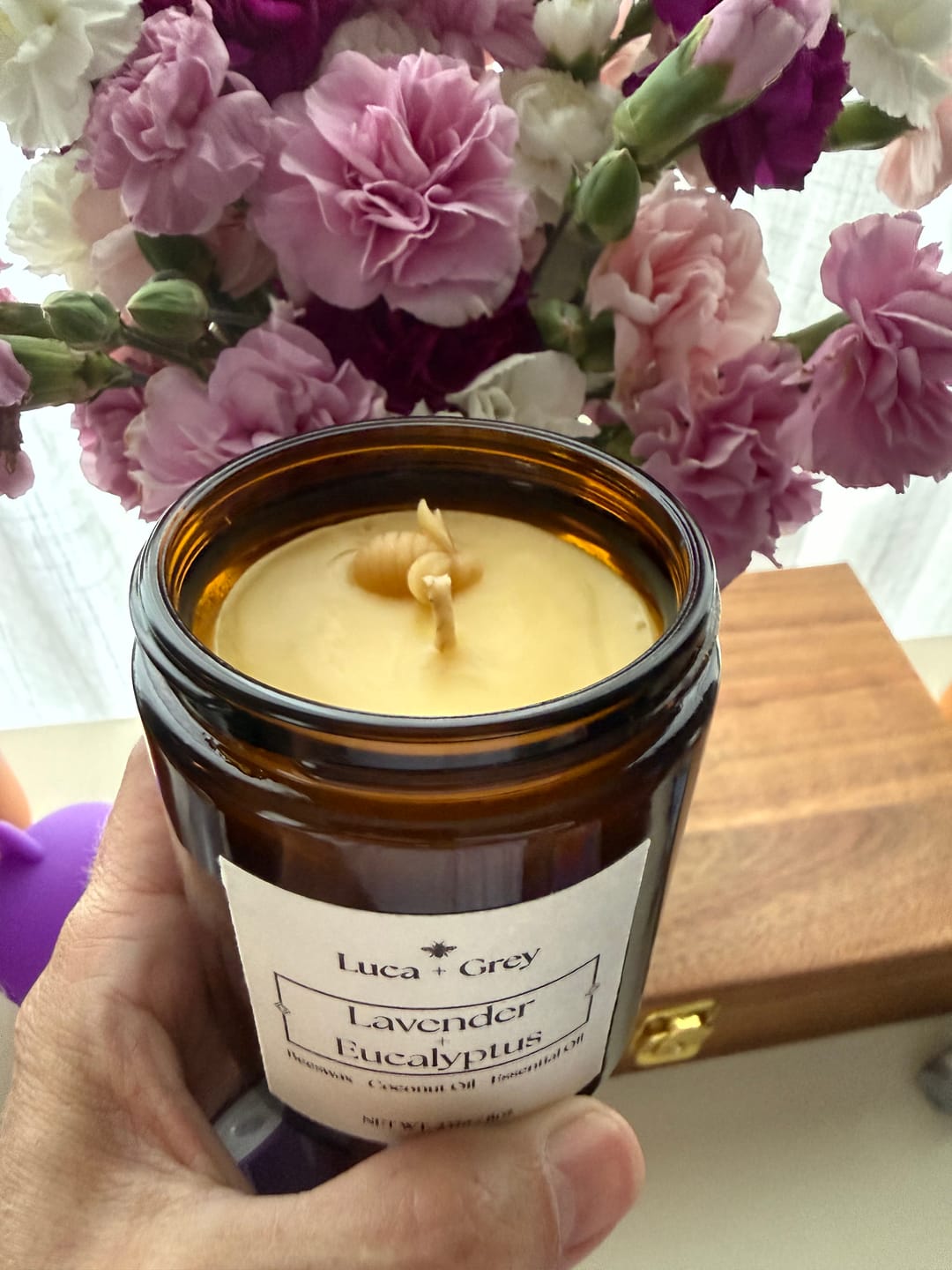 Customer photo review of Lavender Trio Beeswax Candles