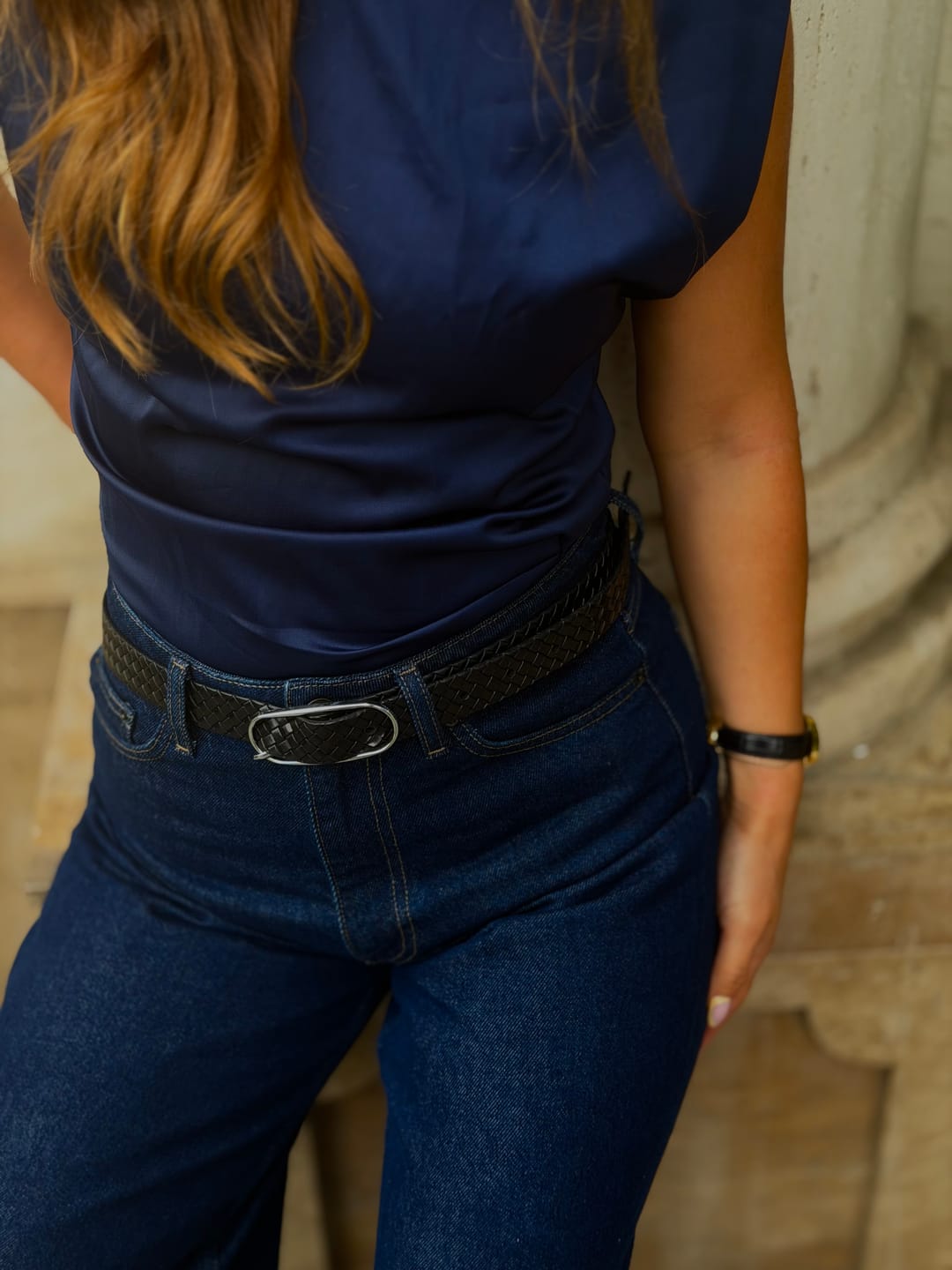 Customer photo review of Aika - Black Braided Embossed Leather Belt with Oval Buckle - Made in Canada