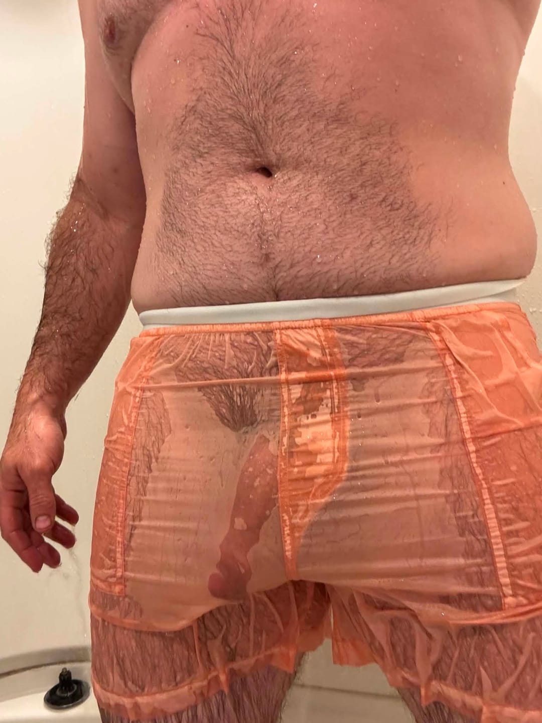 Customer photo review of Men's Non-Lined Translucent Sexy Beach Shorts