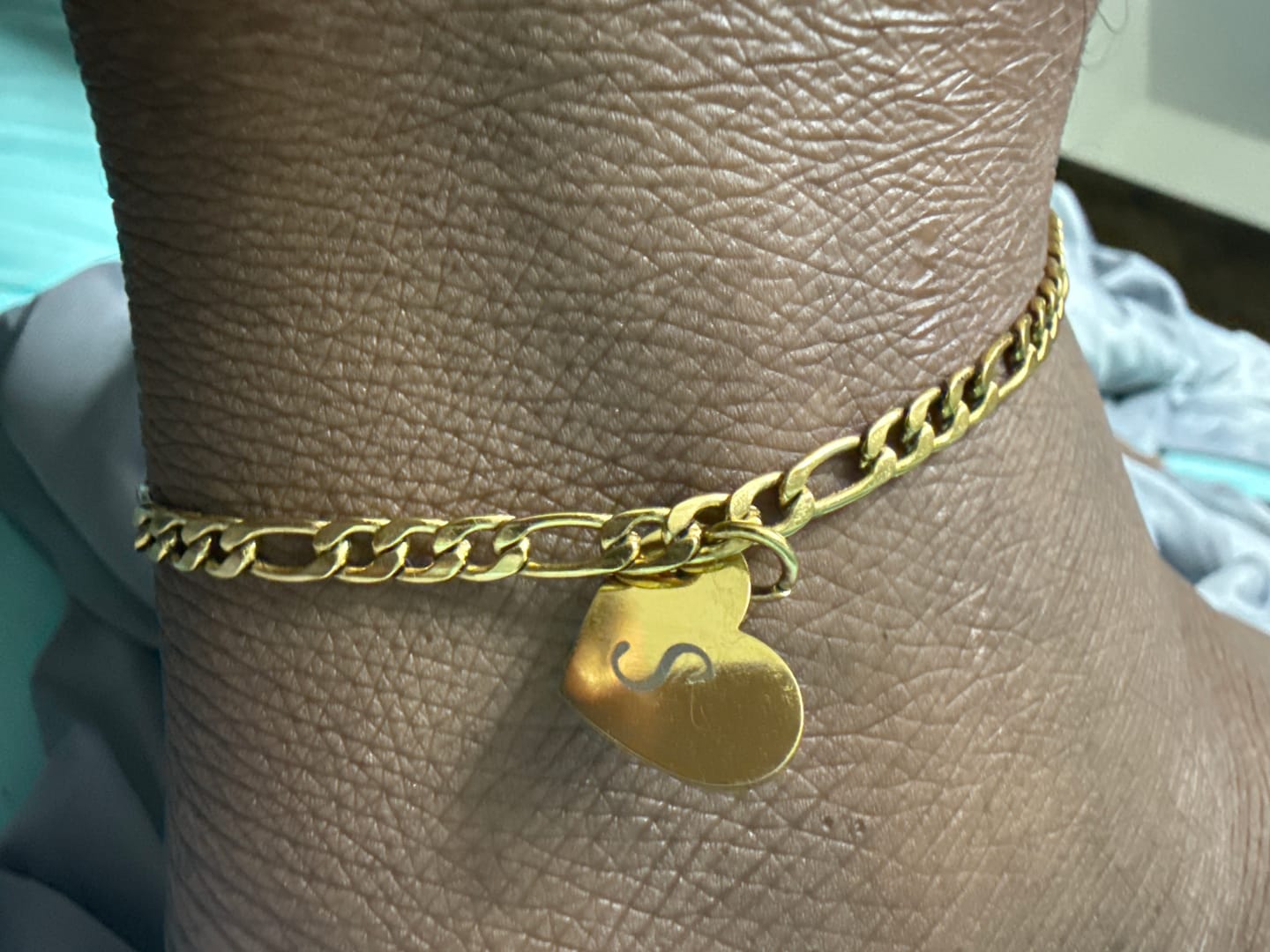 Customer photo review of Heart Initial Engraved Anklet