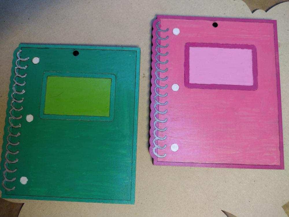 Customer photo review of Unfinished Wood Etched Spiral Notebook Shape | Paint By Line Crafts | up to 30" DIY
