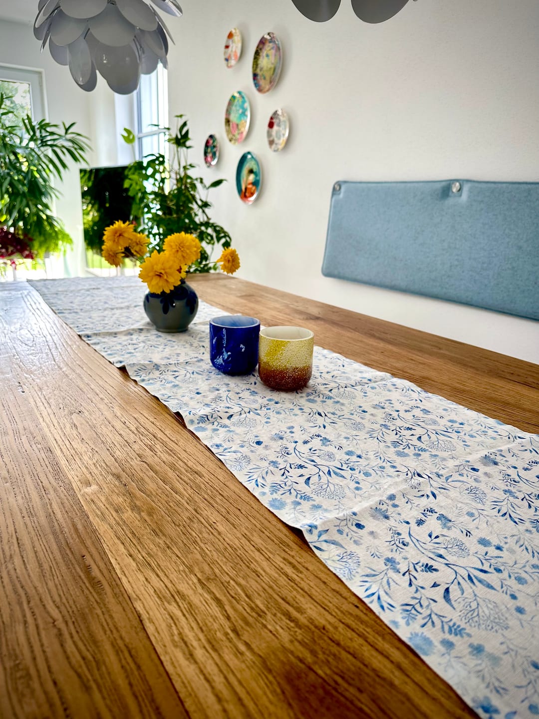 Customer photo review of White Botanical Blue Linen Table Runner