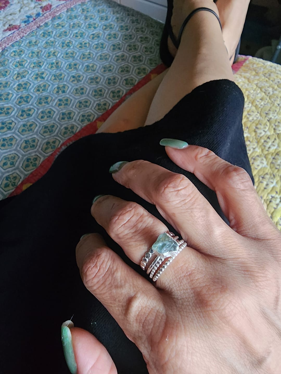 Customer photo review of Aquamarine Stacking Ring Set Sterling Silver