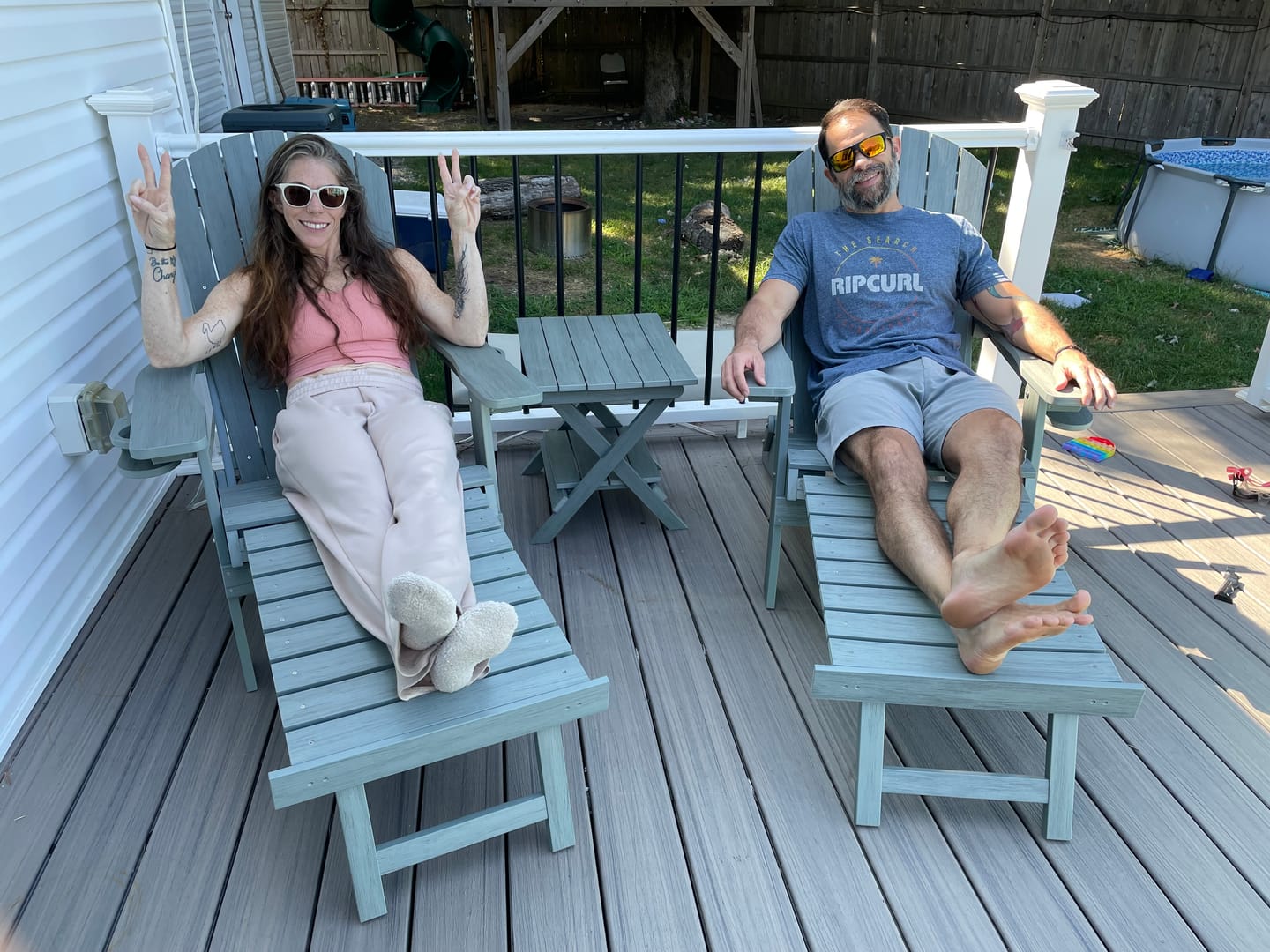 Customer photo review of Folding Adirondack Chair with Built in Footrest & Cup/Wine Holders King Size