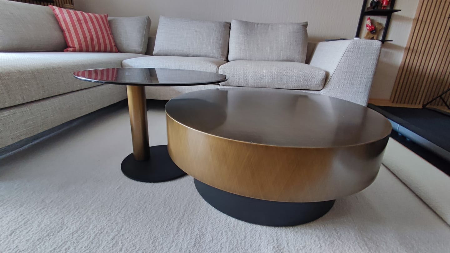 Customer photo review of Round Coffee Table Brown Nesting Coffee Table Set for Living Room