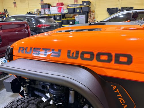 Customer photo review of Premium Black Flag Hood Lettering | Set of 2