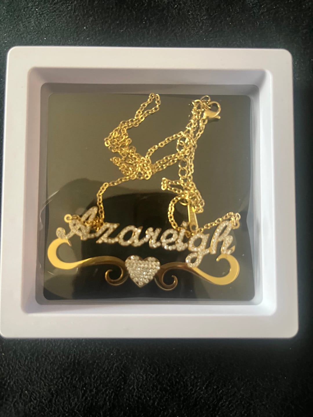 Customer photo review of Iced Heart Name Necklace