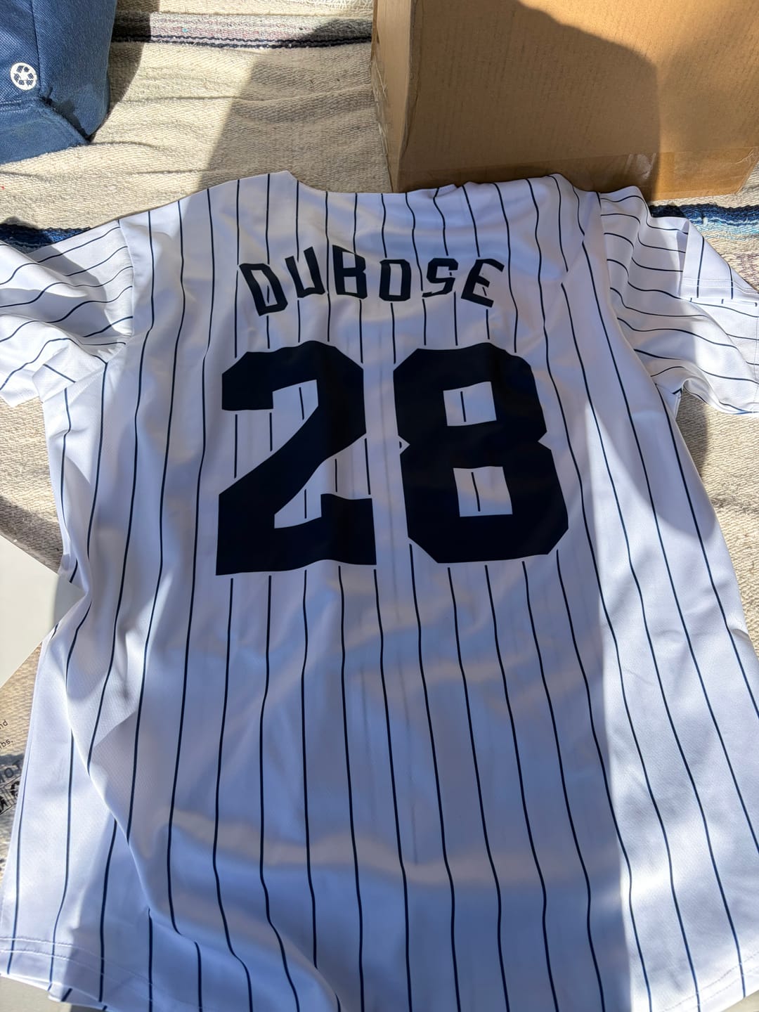 Customer photo review of Custom White Navy Stripe Fashion Authentic Baseball Jersey