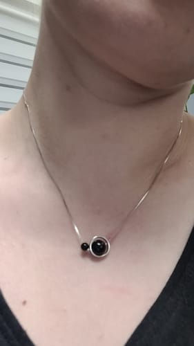 Customer photo review of Obsidian Necklace - Double Pendant